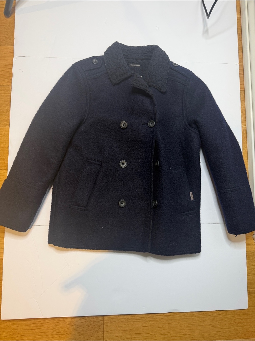 Zara Kids Navy Double-Breasted Peacoat with Textured Collar